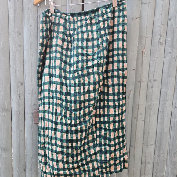 Plenty by Tracy Reese Midi Skirt – Green Peach Check Print, Size M - Picture 2 of 2